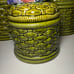 Vintage 1970's MCM Ceramic 3 Canister Set Fruit Lids Basket Weave Majolica Style