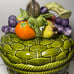 Vintage 1970's MCM Ceramic 3 Canister Set Fruit Lids Basket Weave Majolica Style