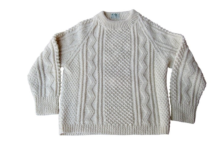 Vintage Irish Aran Cable Wool Sweater Women Sz M Hand Knit Ireland ST PATRICKS