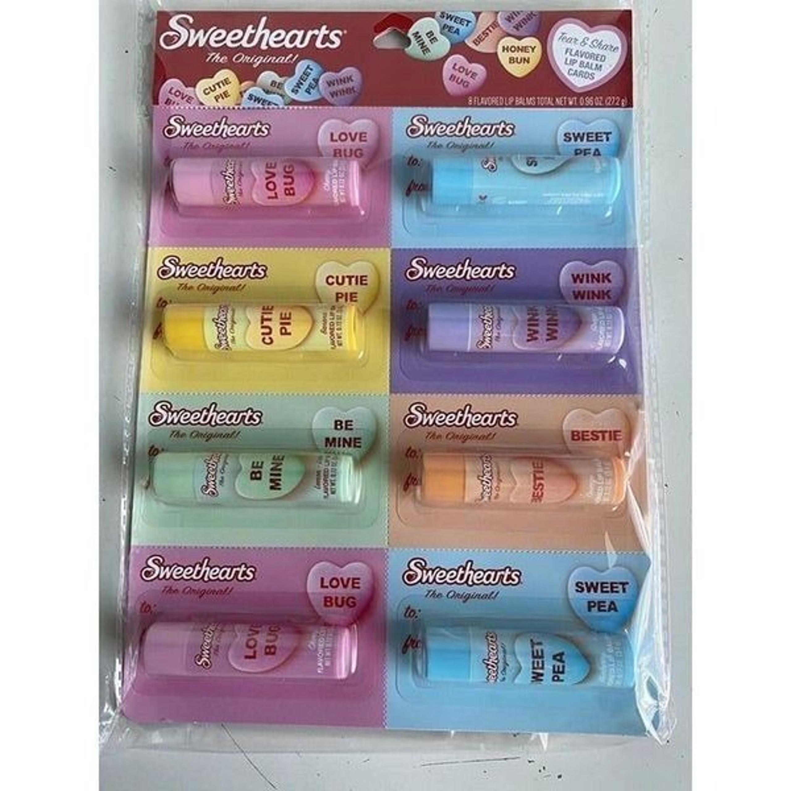 8 Pack SWEETHEARTS Flavored Lip Balm Set Banana Strawberry Grape Blueberry NEW