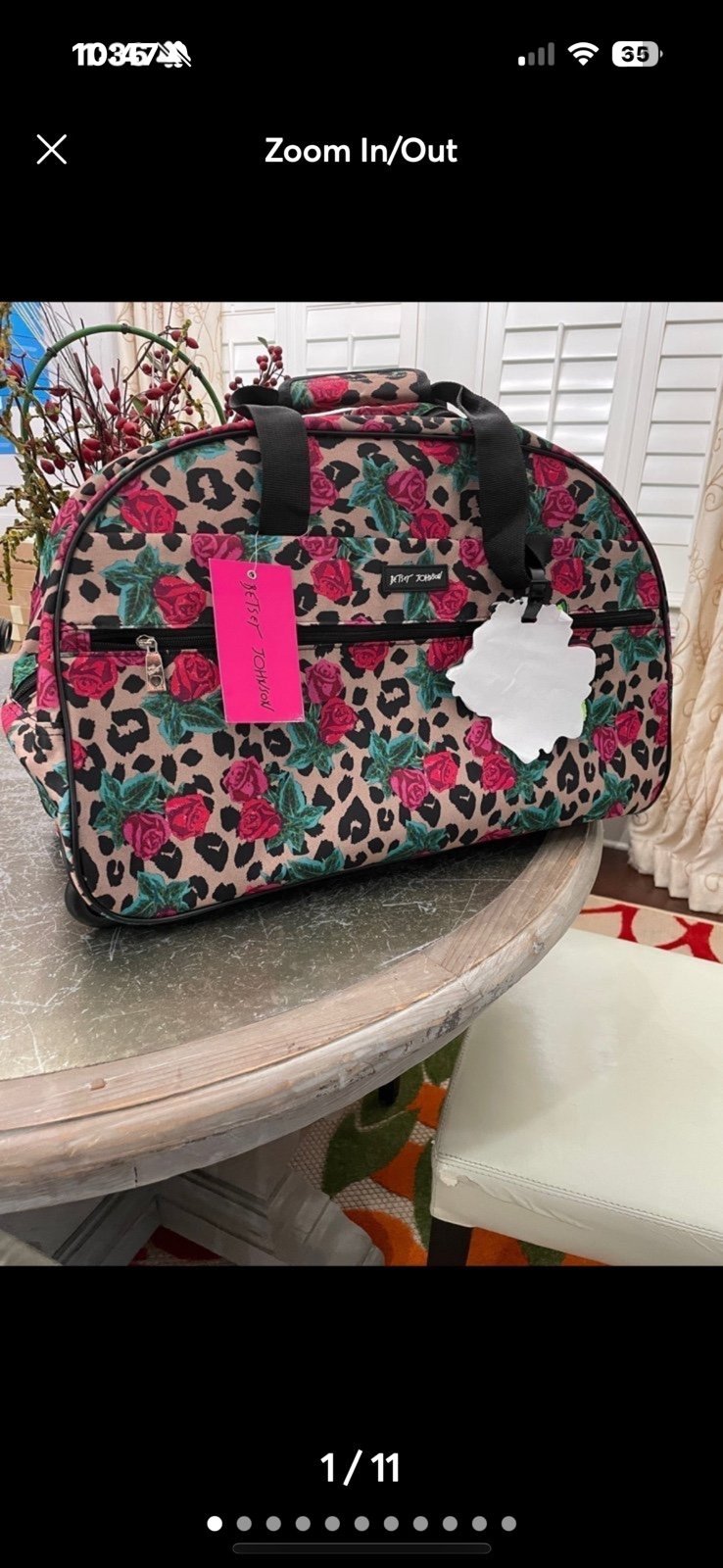 ‼️ BETSEY JOHNSON LEOPARD /ROSES” DUFFLE / Wheel Roller Luggage ‼️SALE‼️