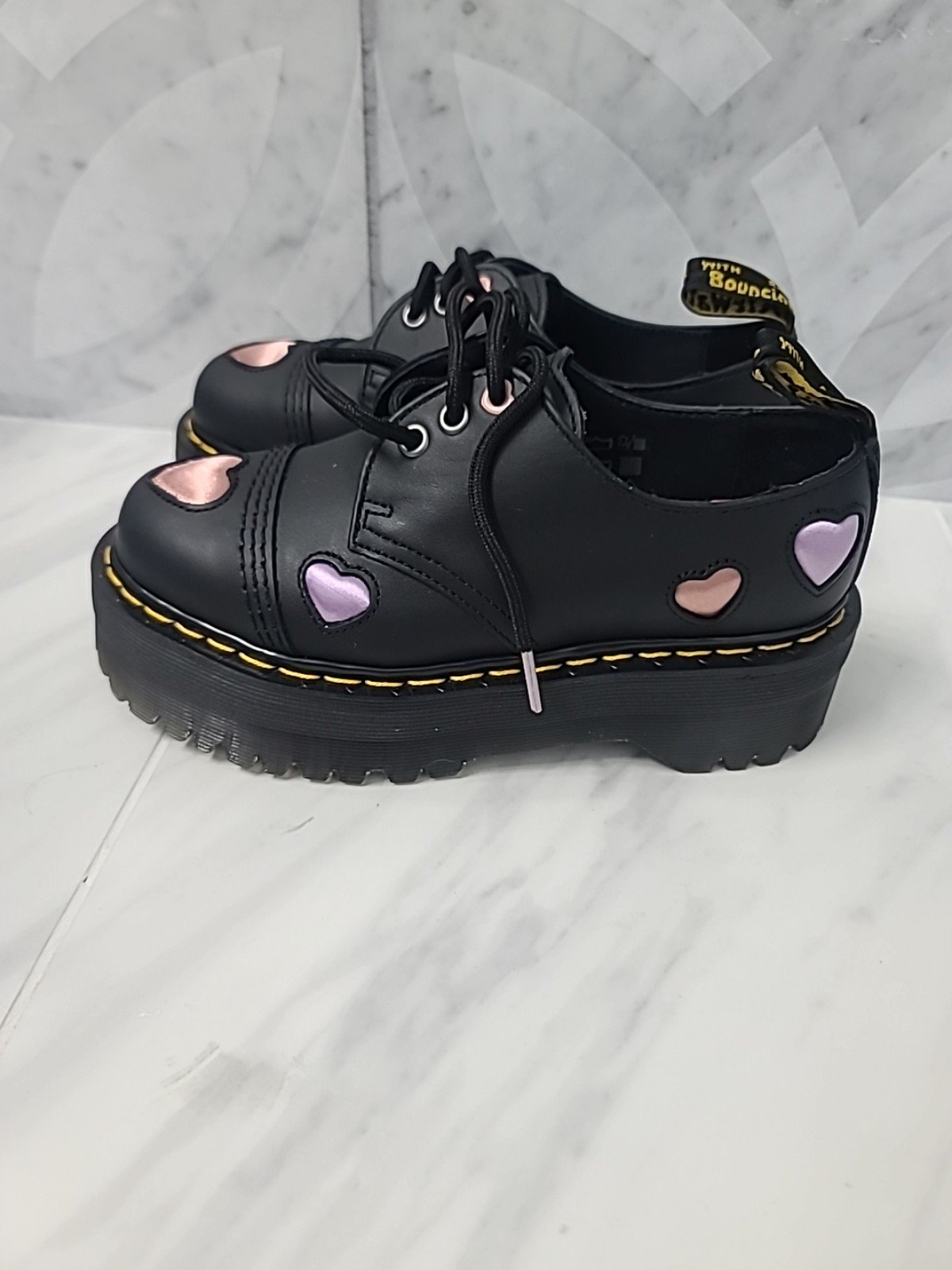 DR MARTENS Platform SIZE 5 Heart Quad Oxford-Black Lace-Up Shoes