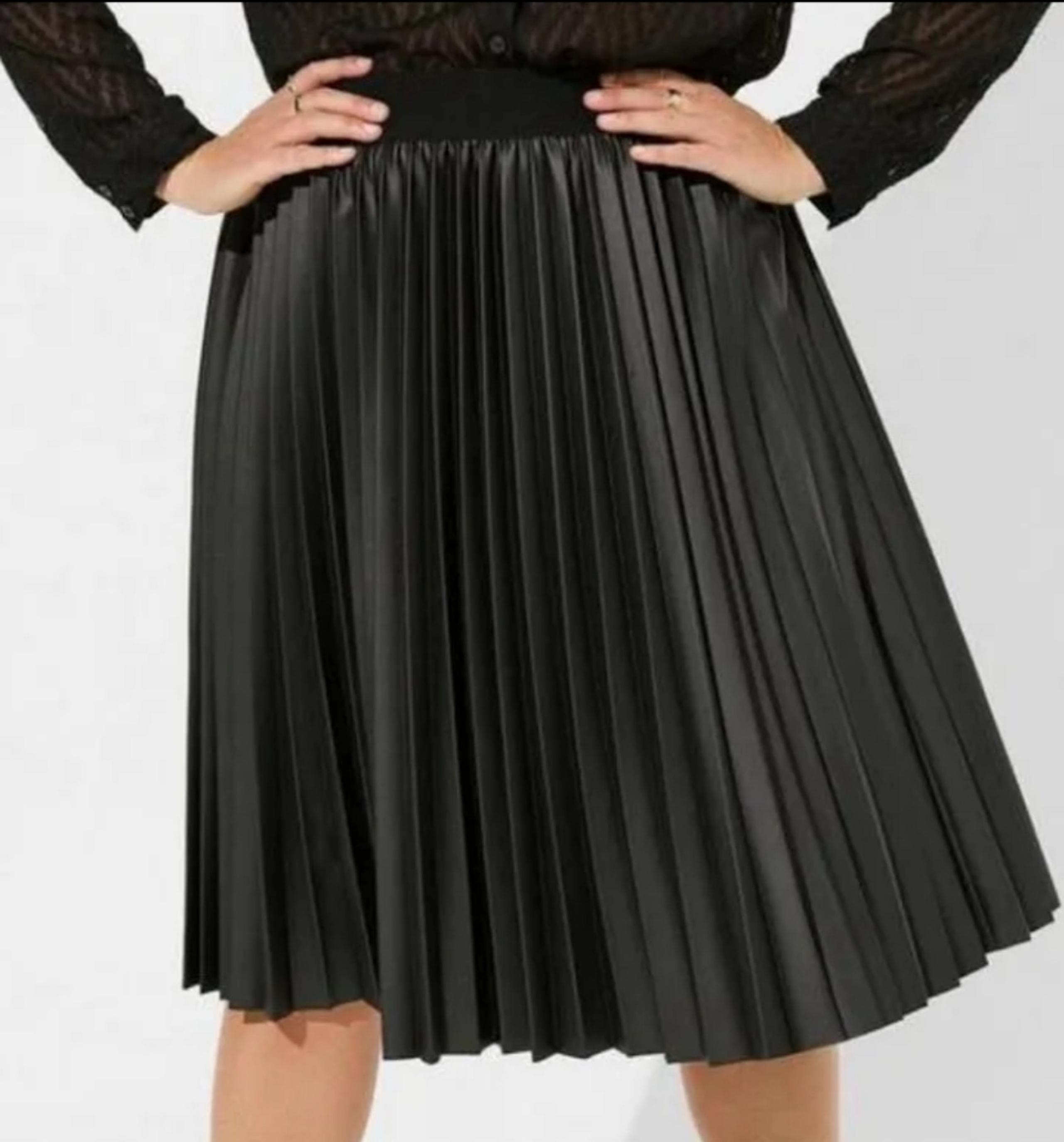 Torrid Black Faux Leather Midi Pleated Skirt