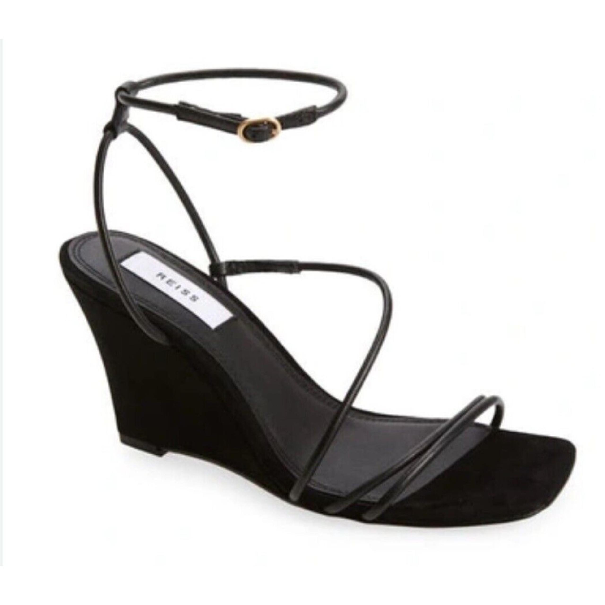 Reiss Kali Wedge Strappy Sandal In Black Suede Sz EU 38 U.S. 7.5 New W\O Tag