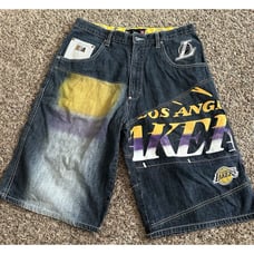 Vintage Baggy NBA UNK Denim Painted Embroidered Jeans Shorts L.A. Lakers Sz 34