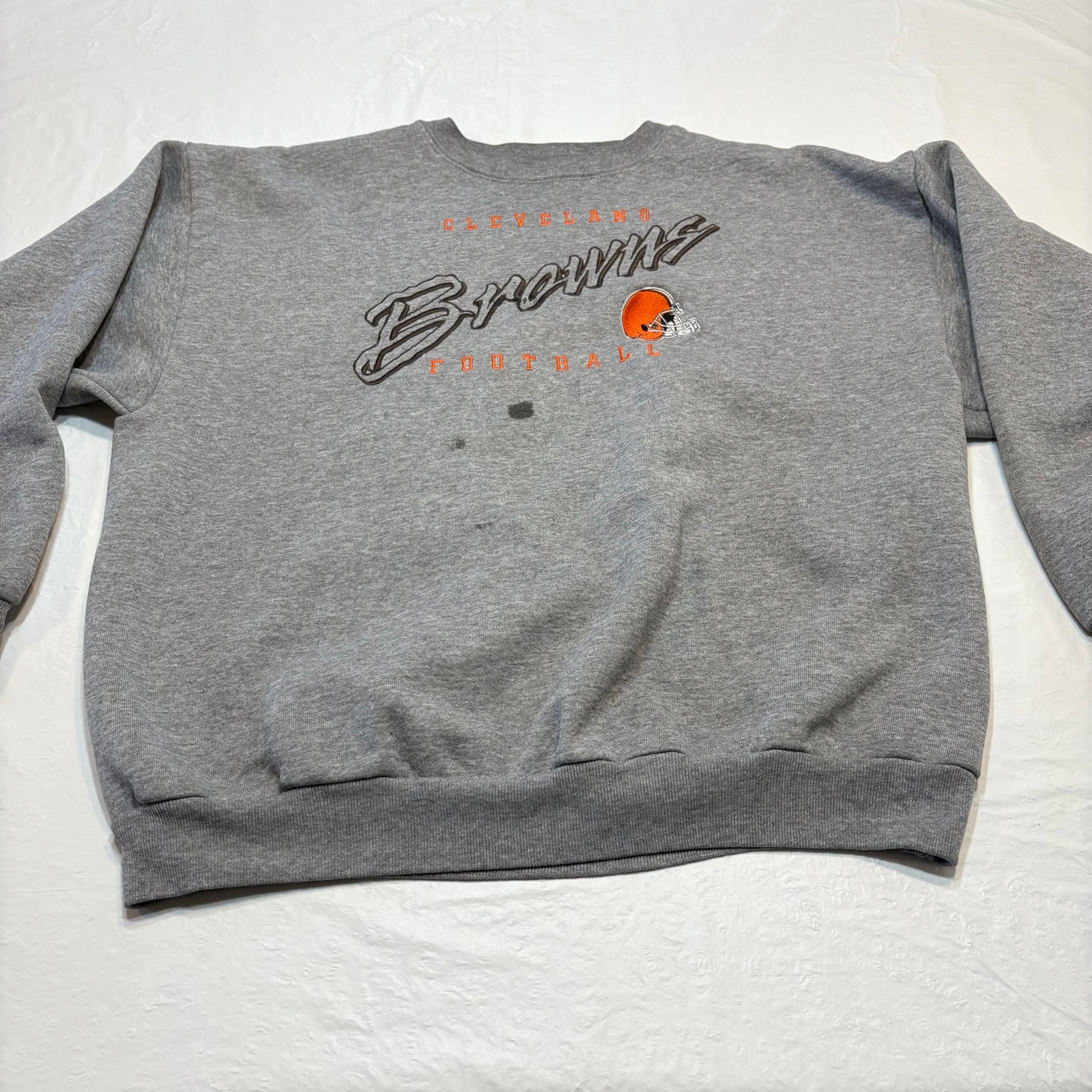 Vintage Logo Athletic Cleveland Browns Football Crewneck Sweatshirt Mens L Stain