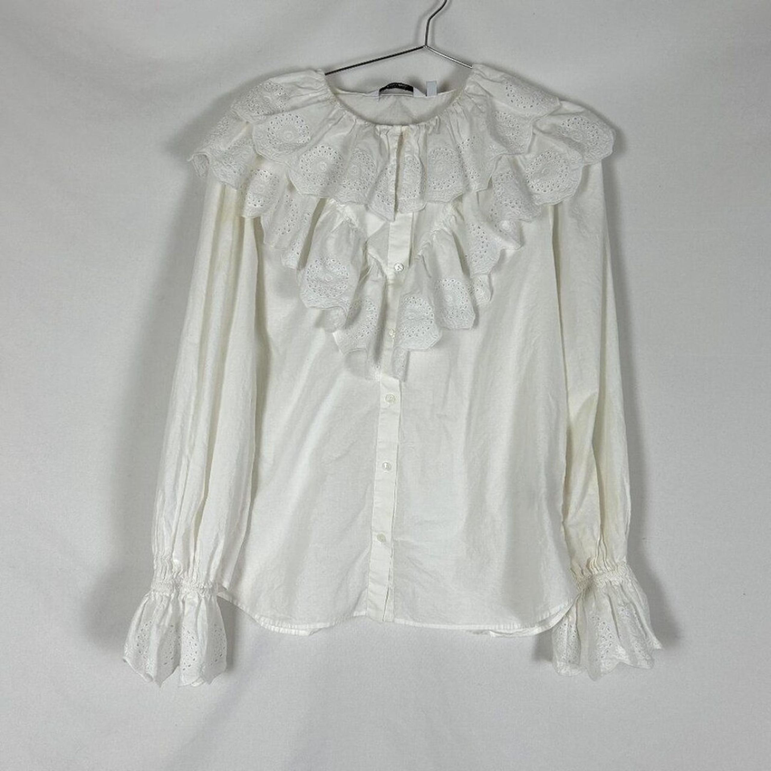 Paris Atelier & other Stories Eyelet Ruffle Button Blouse 10 Women's White