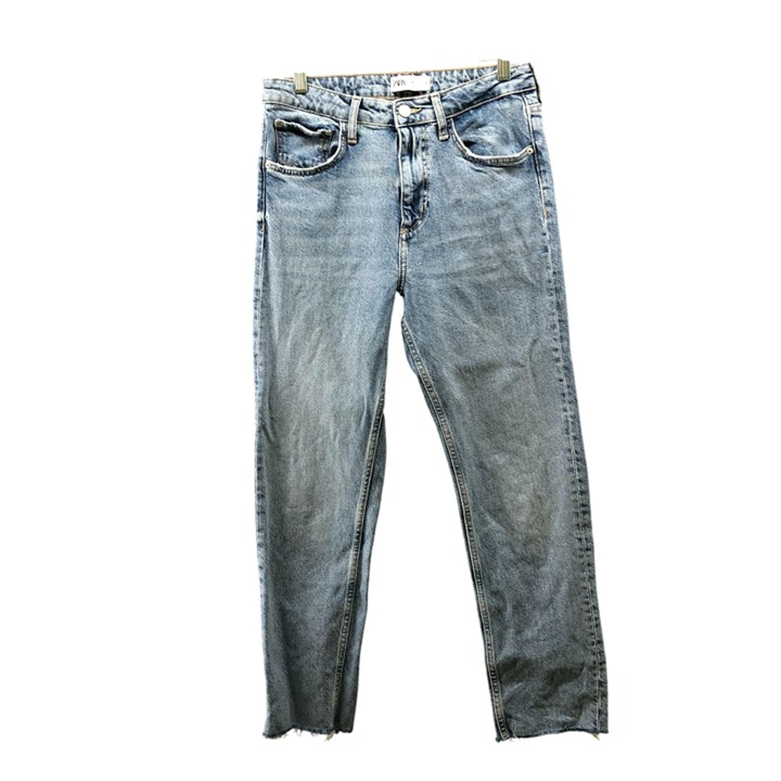 High Rise Slim Fit Ankle Jean Womens 6 Blue Light Wash Stretch Frayed - ZARA