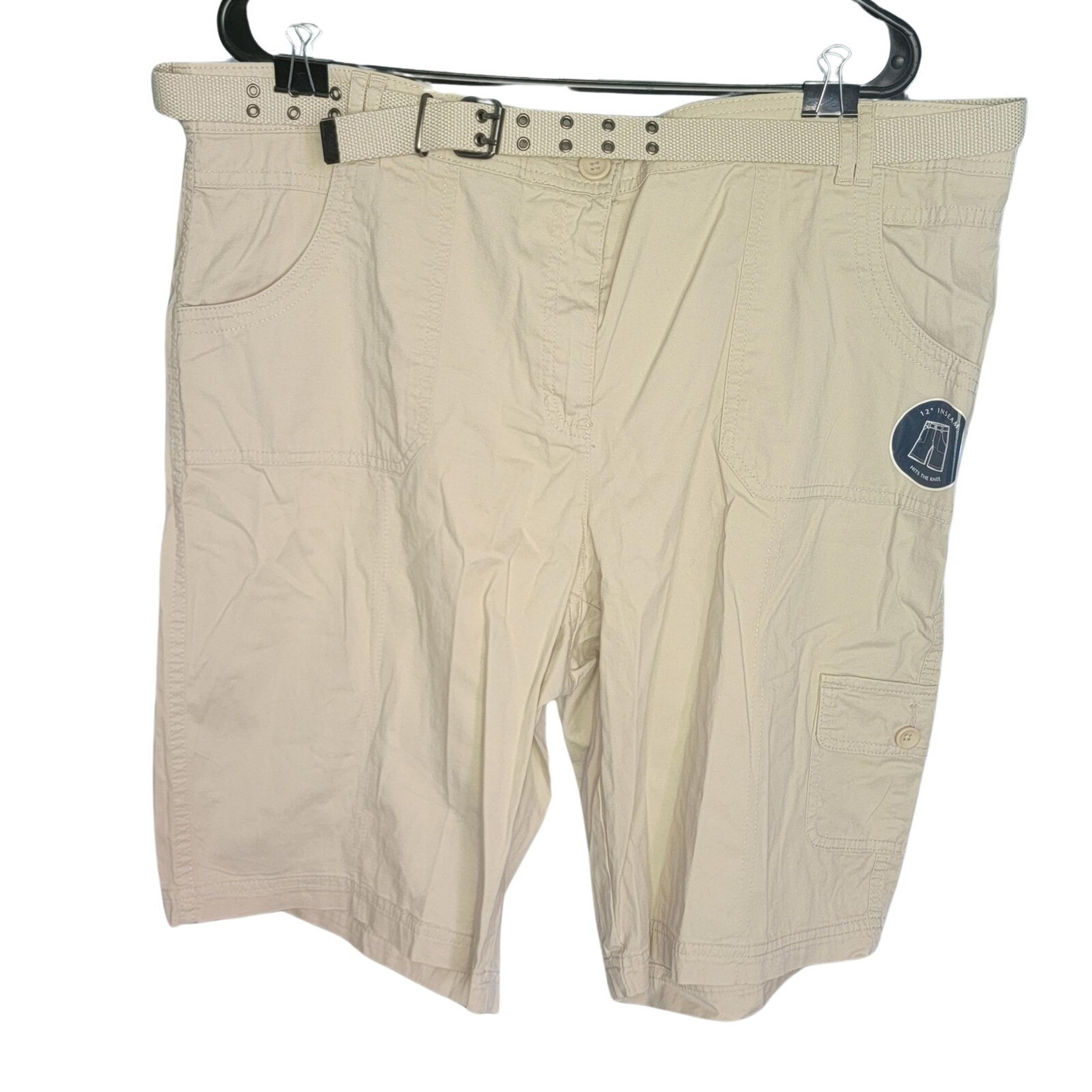 Belted Cargo Shorts Khaki Beige Knee Length Womens Size 16 - Karen Scott