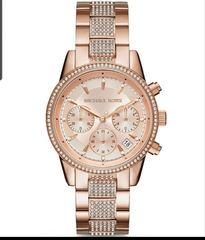 MK Michael Kors Ritz Pavé Rose Gold-Tone Watch
