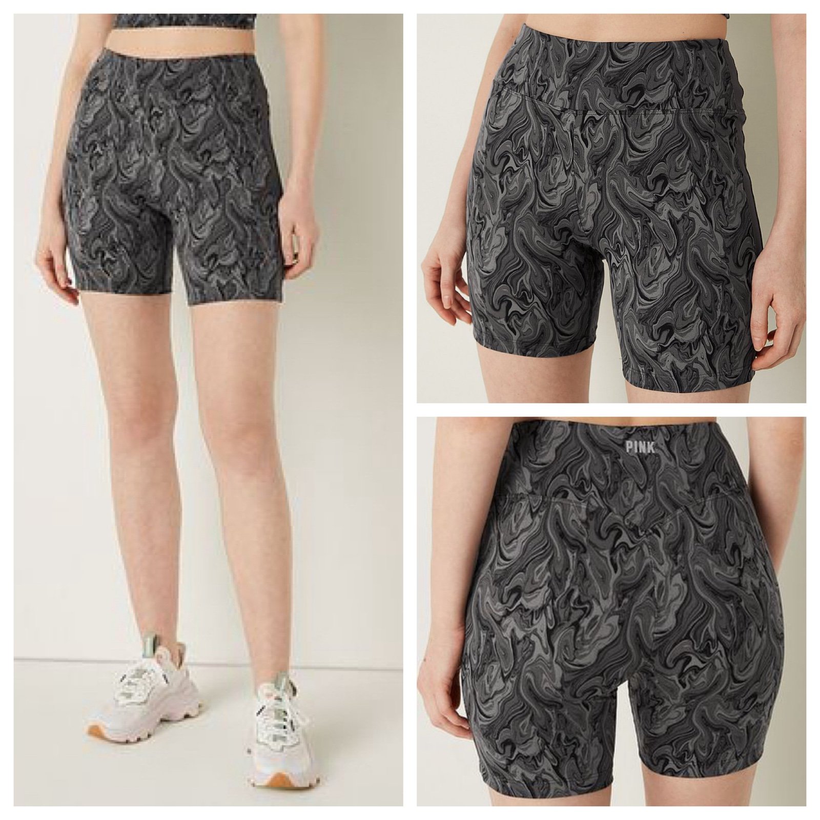 VS VICTORIAS SECRET PINK SOFT ULTIMATE HIGH WAIST BIKE SHORT SHORTIE MARBLE L