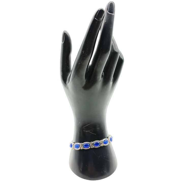 Vintage Blue Tigers Eye Link Bracelet in Silver Tone