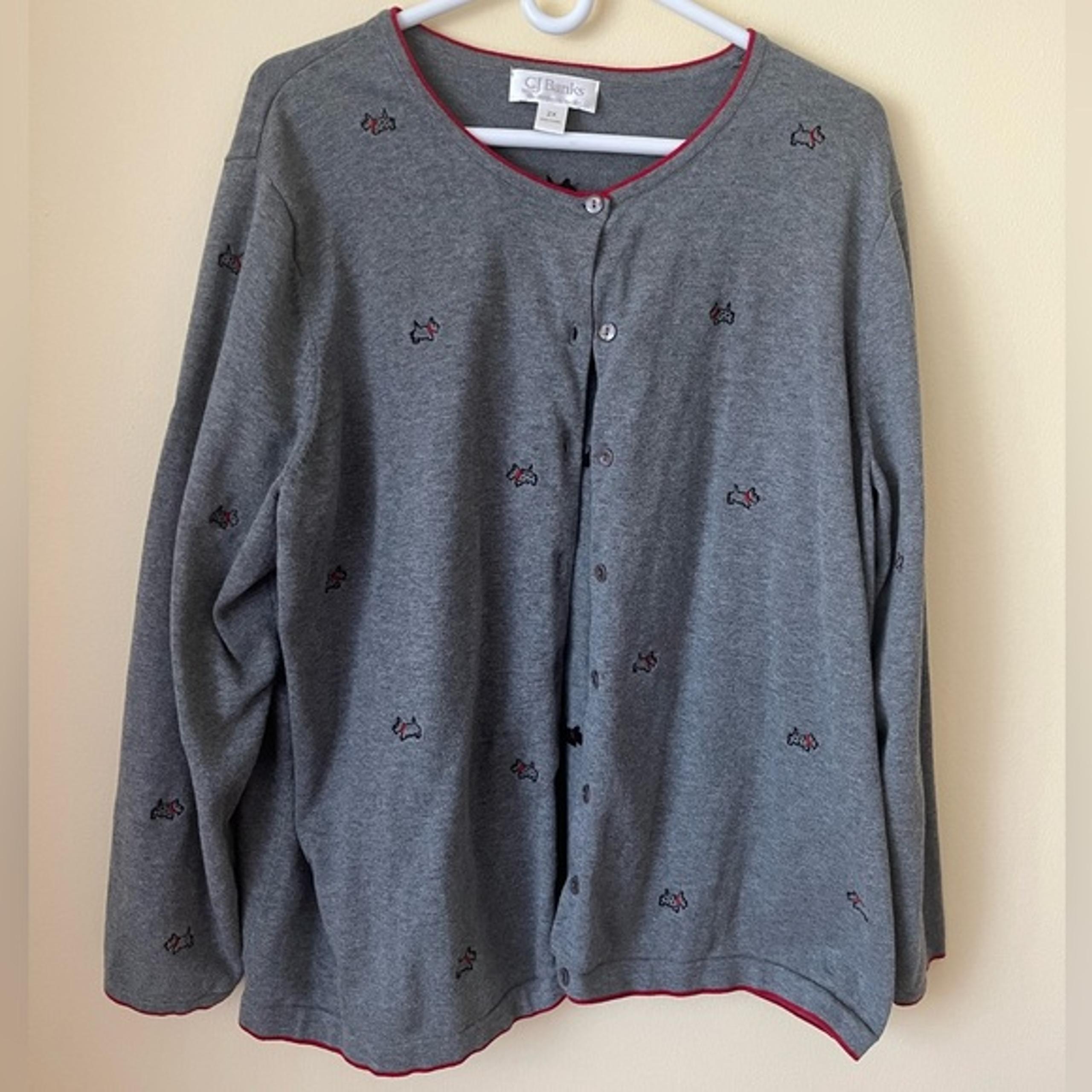 CJ Banks sweater cardigan tank top vest set dog print 2x red gray