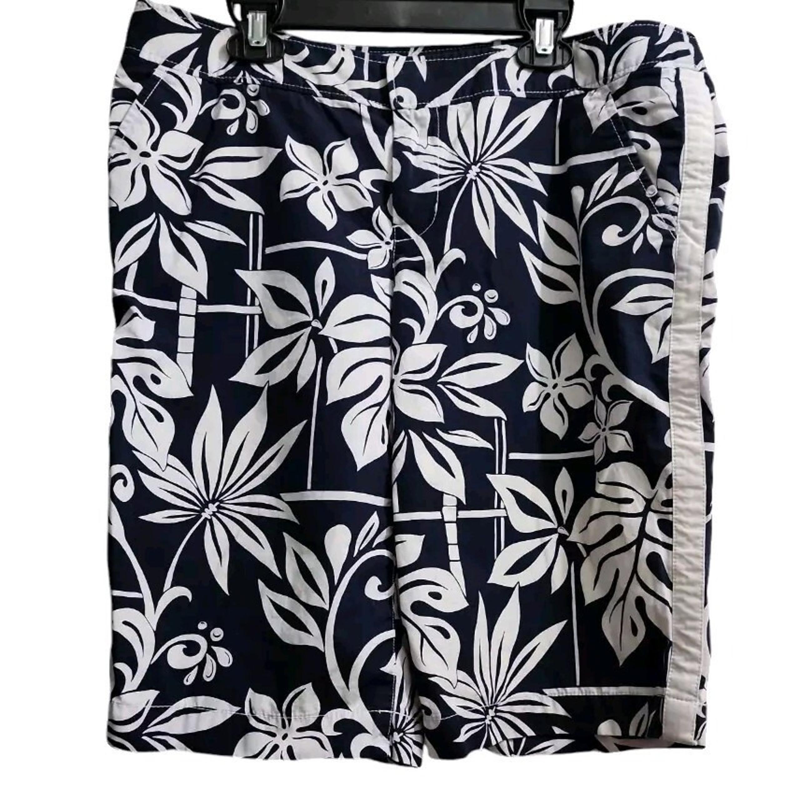 Tommy Bahama Floral Swim Trunks Board Shorts White Stripe Size 8