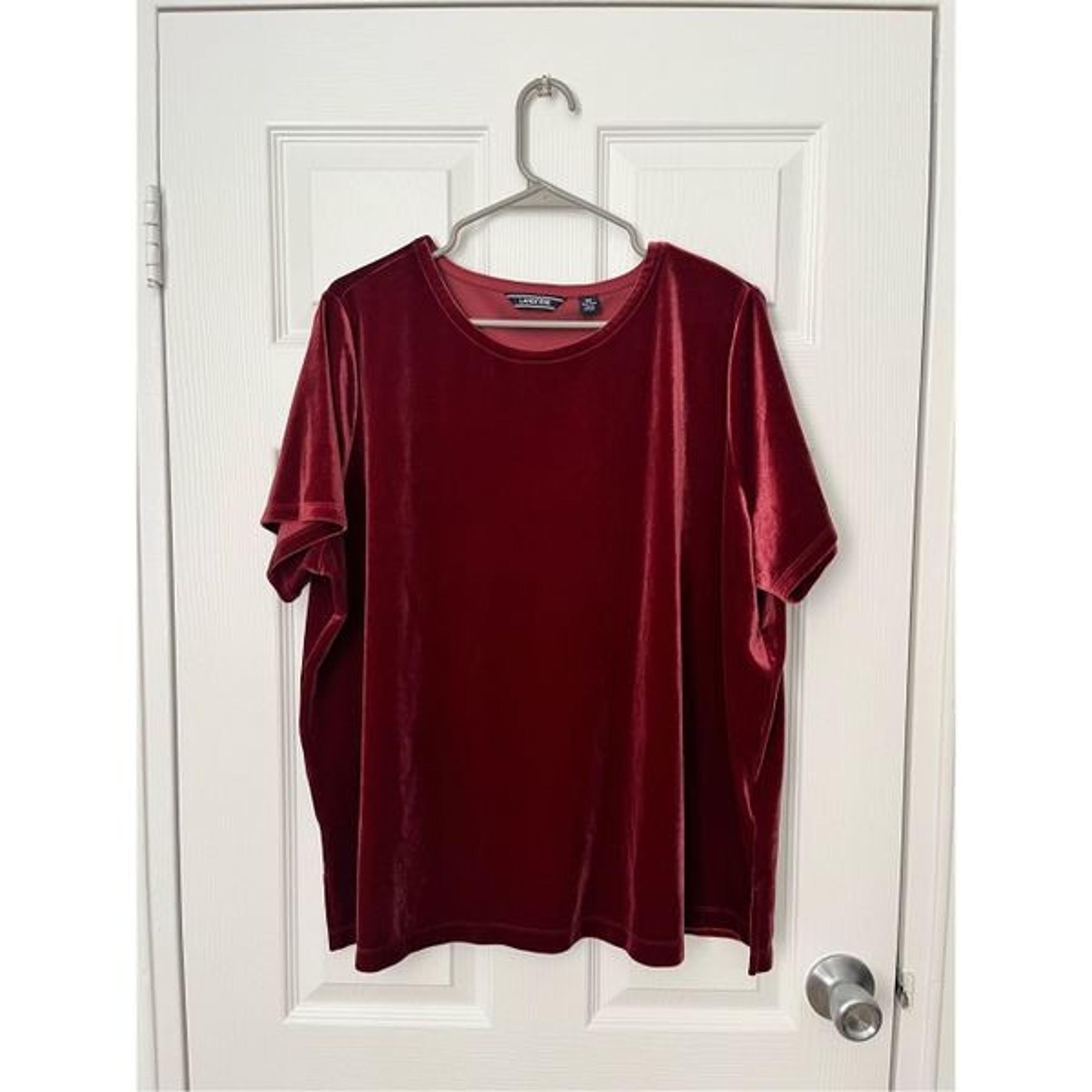 Lands End Blouse Size 2XL Womens Red Velvet Short Sleeve Top Holiday Christmas