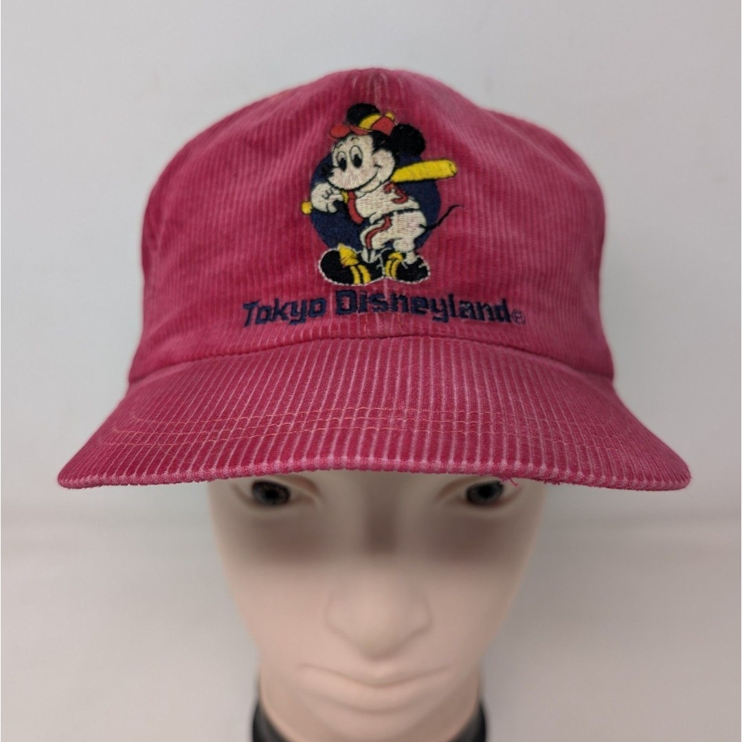 VTG Mickey Mouse Playing Baseball Tokyo Disneyland Red Corduroy Hat Large Cap