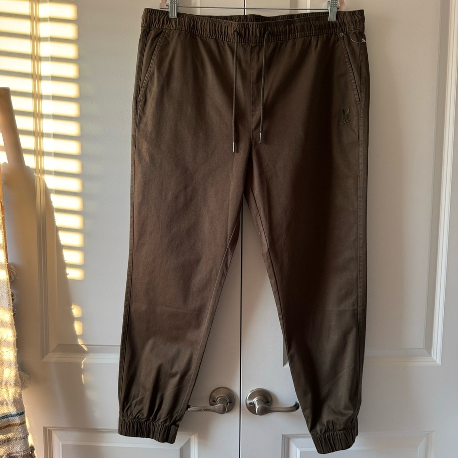 Psycho Bunny Men’s Toledo Cotton Twill Dark Olive Green Jogger Pants Size XL