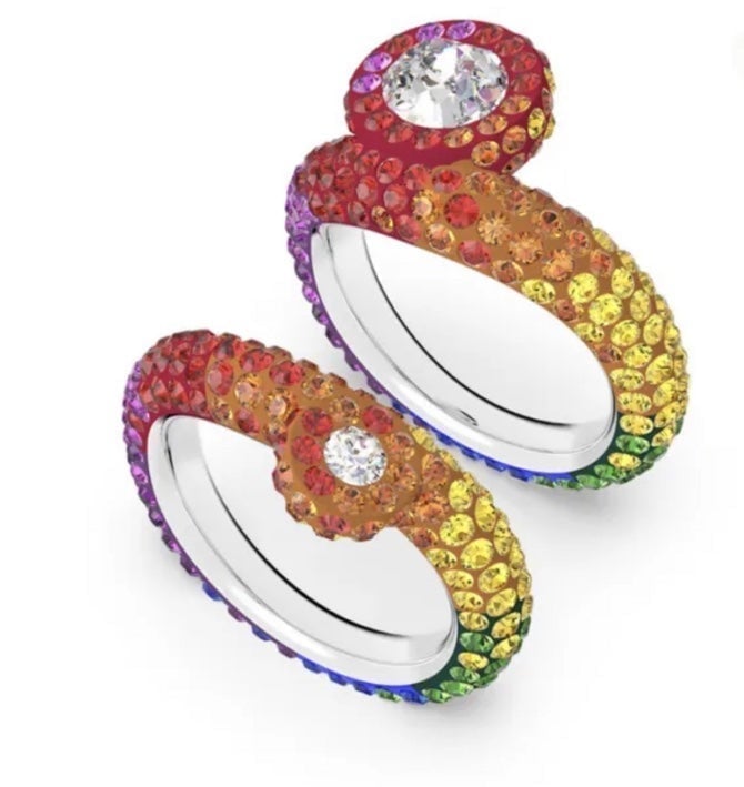 NIB Swarovski 329 Atelier Set/2 Rhodium Plated Tigris Rings Sz 55/7 #5605010