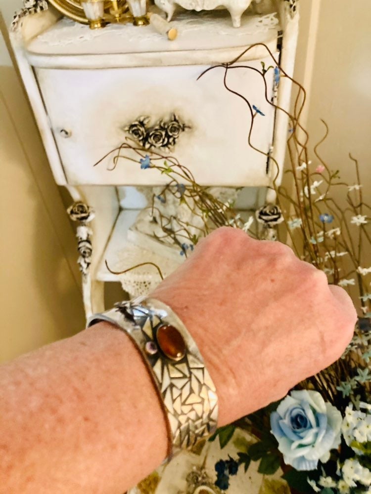 sterling silver and gemstone cuff