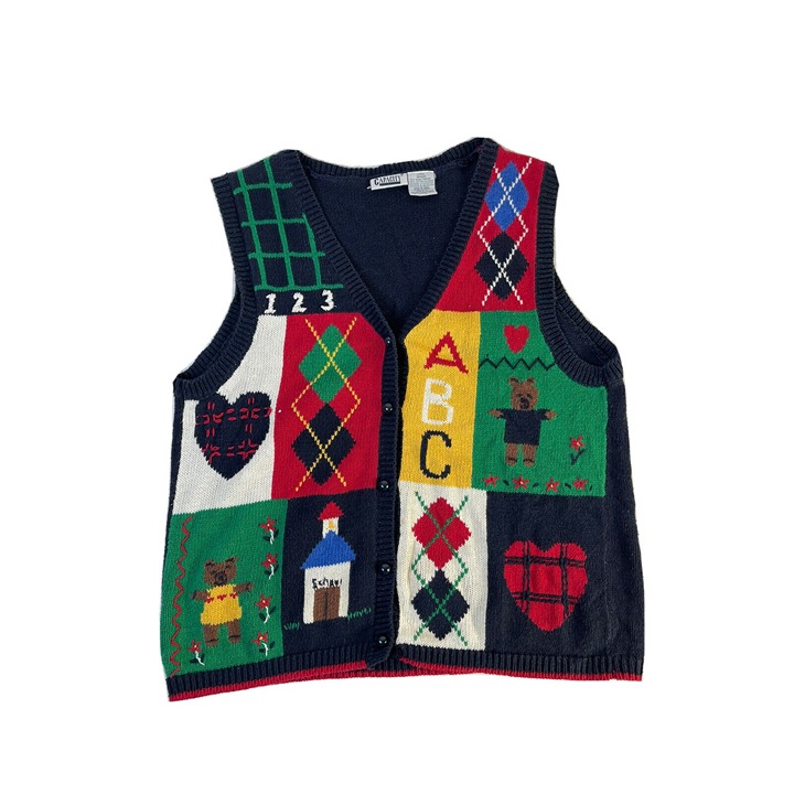 VTG 90s Streetwear Womens Large School Teacher Instructor Cardigan Sweater Vest