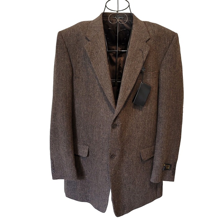 Monsieur Adolfo Blazer 44L NWT Men's Brown Herringbone 100% Wool 2-Button
