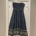 Rare Vtg Y2K Apple Bottom Jeans Denim Midi Dress Embroidered Scalloped Strapless