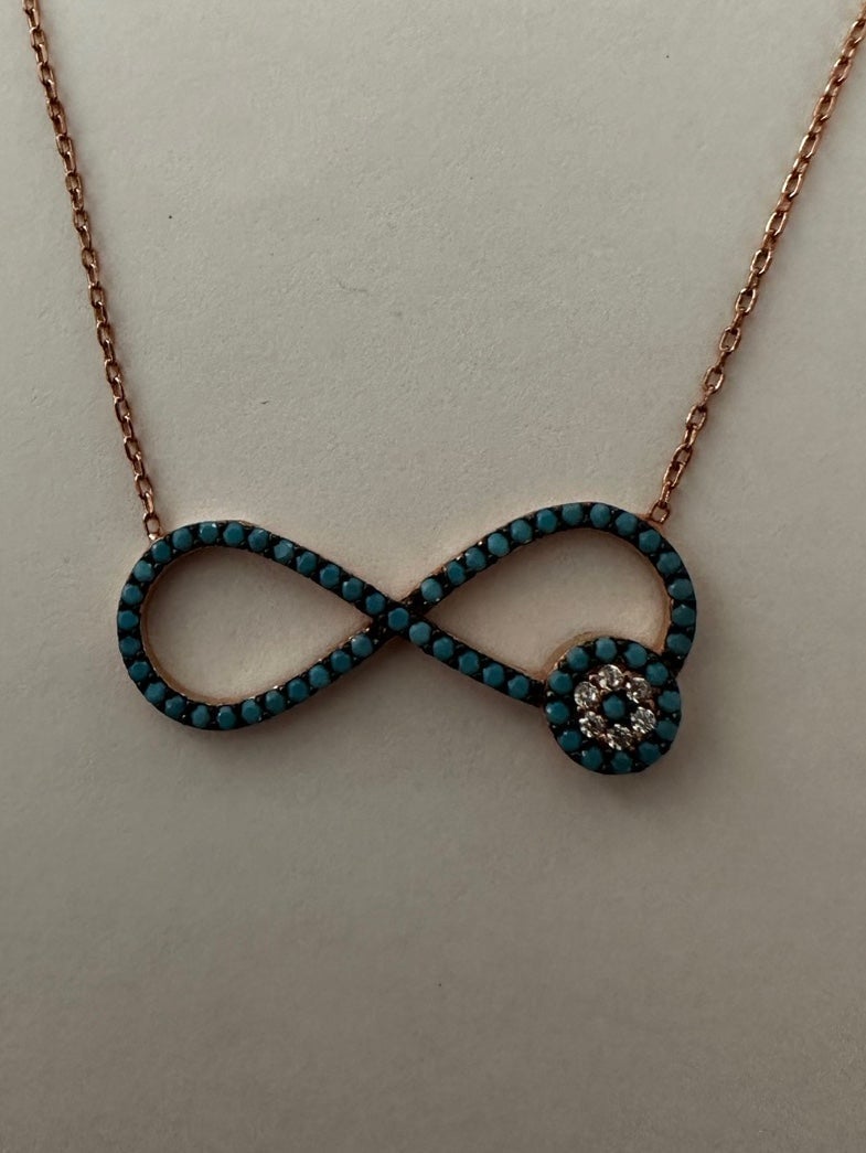 925 Silver infinity evil eye turquoise necklace 14k rose gold plated