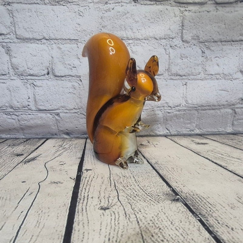 Vintage Glass Murano Style Art Blown Glass Squirrel Paperweight Figure Amber