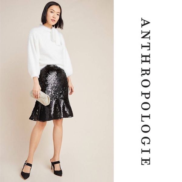 Anthropologie - SEQUINED KNEE LENGTH FLOUNCE SKIRT by Hutch