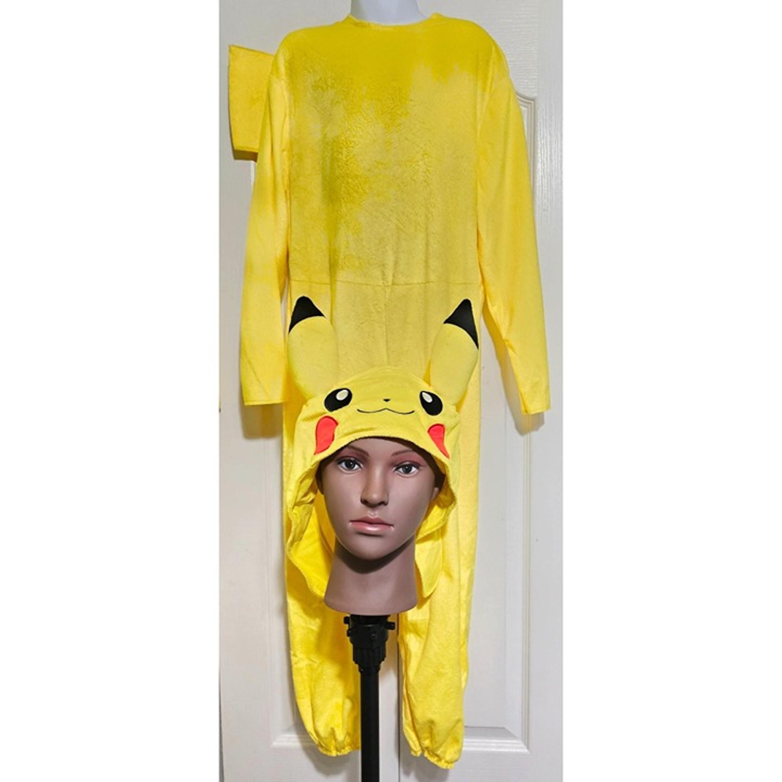 Pokémon Pikachu Costume Face Hat Plush Jumpsuit Tail Halloween Disguise Kids 4-6