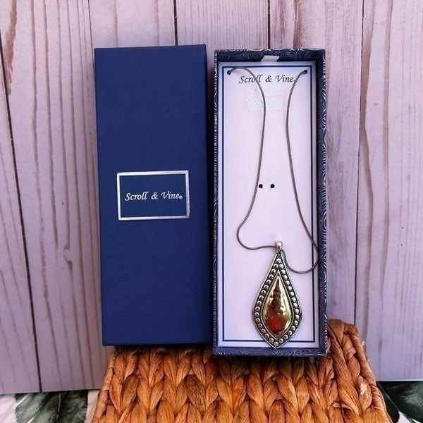 Scroll & Vine Reversible Long Necklace Silver Gold Black