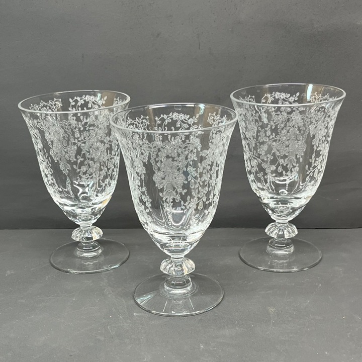 3 Duncan Miller Crystal Clear Adoration Footed Juice Glasses Goblets 4 5/8