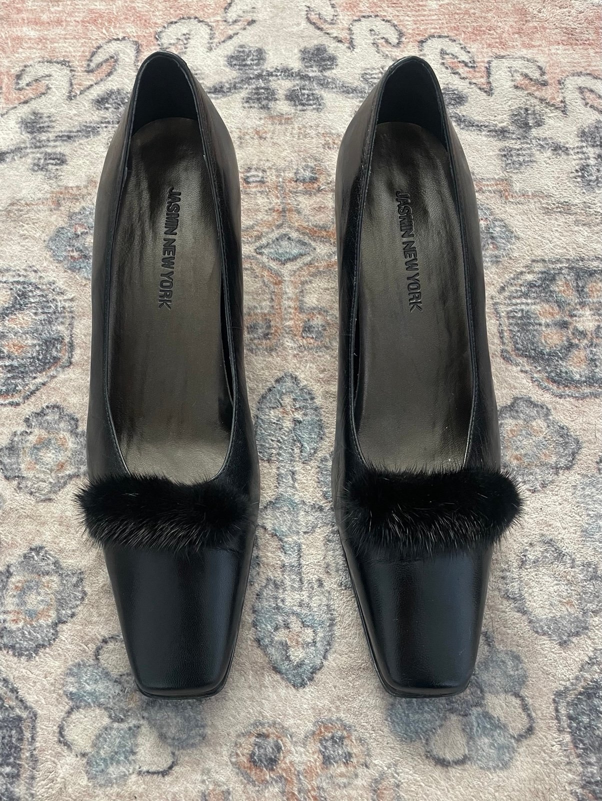 Jasmin New York Black Leather Retro Style Louis Classic Core Heel Women’s Size 8