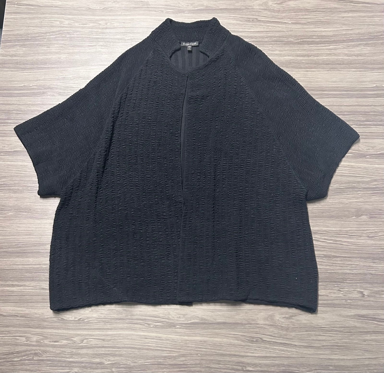 Eileen Fisher Women's Medium Black Textured Silk 3/4 Sleeve Open Cardigan