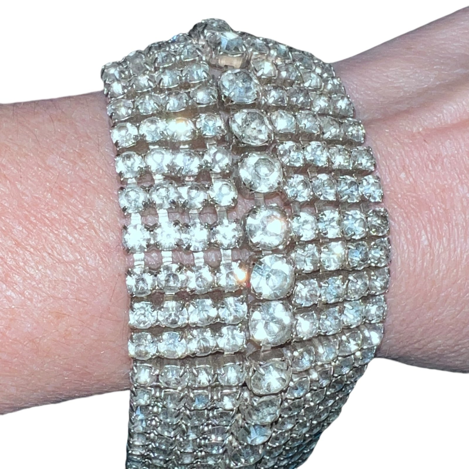 Vintage Wide Rhinestone Silver Tone Tennis Bracelet
