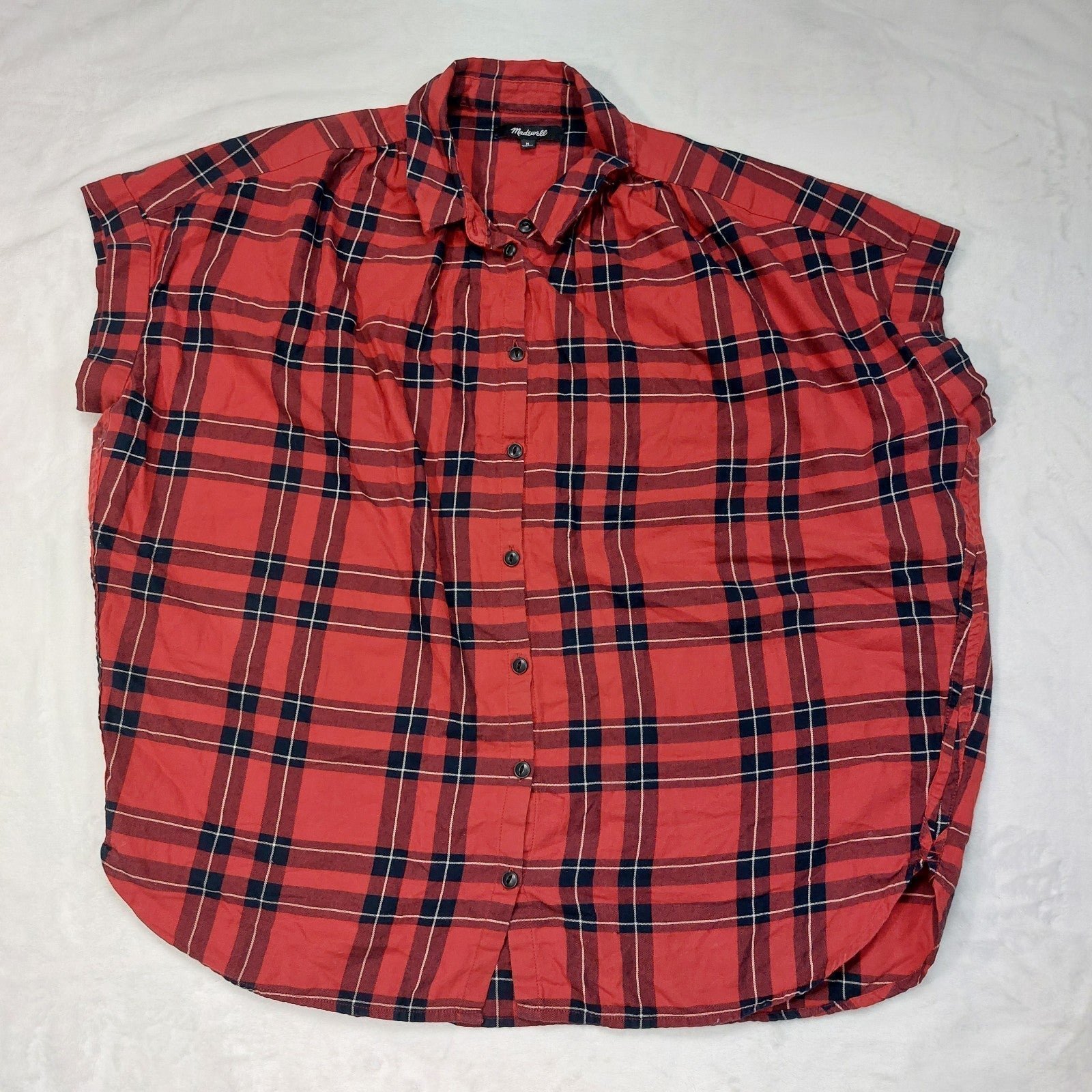 MADEWELL WOMEN'S RED PLAID SHORT SLEEVE BUTTON DOWN SHIRT SIZE MEDIUM