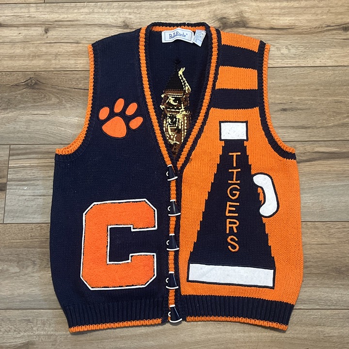 Belle Pointe Clemson Tigers Cardigan Vest LARGE Blue Orange University College