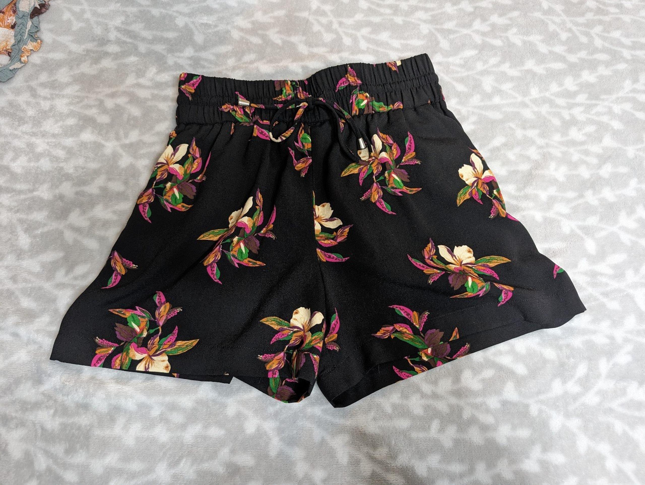 A New Day Shorts Tropical Floral Print Elastic Waist Drawstring Pockets - XS
