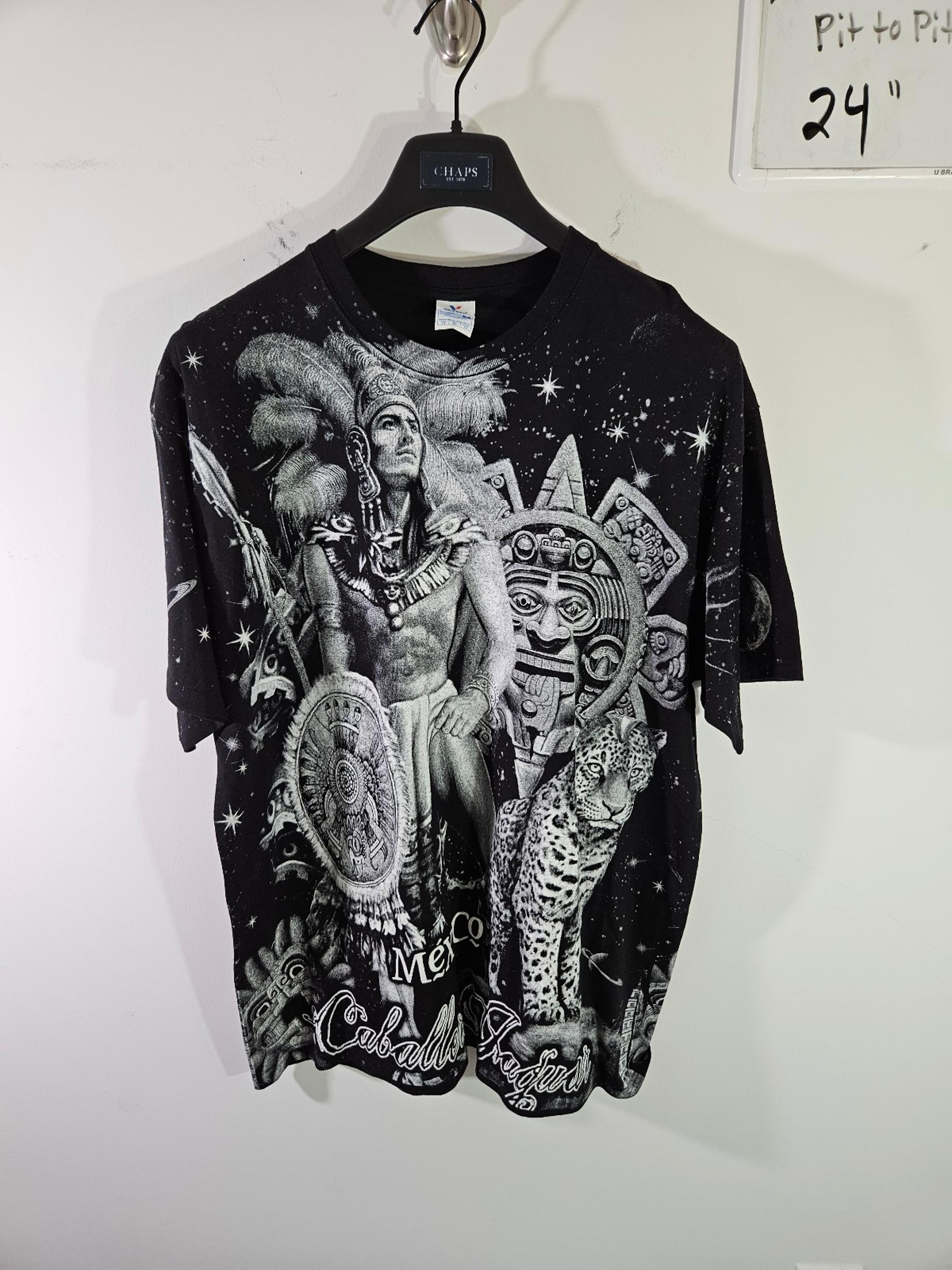 Y2K Mexico Caballero Jaguar Aztec Warrior Double Sided AOP Graphic T-Shirt!
