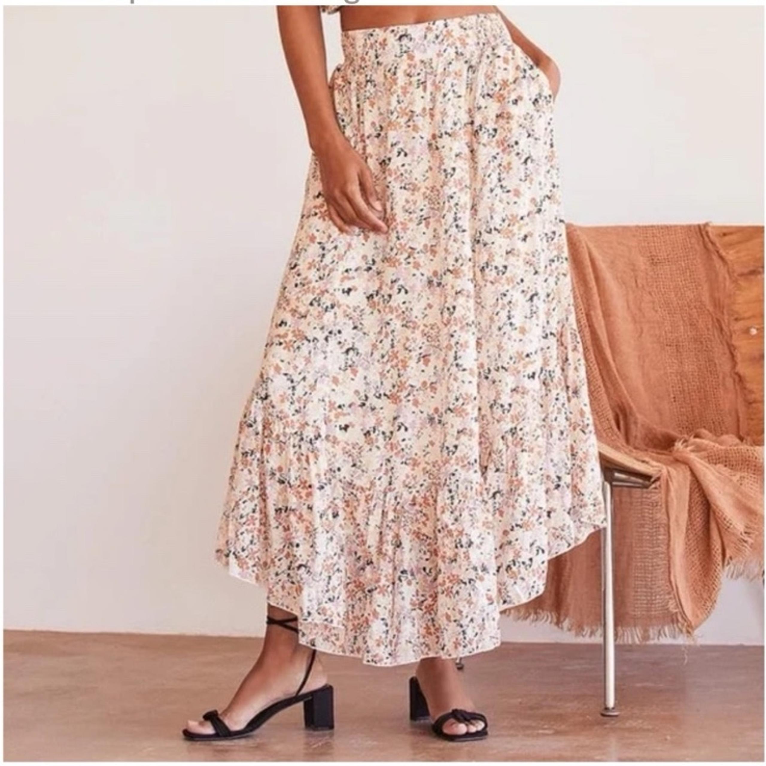 Free People Pretty Dayz Floral Boho Ruffle Maxi Skirt Womens Size Small