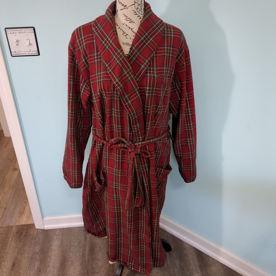 Mens medium Ll Bean Scotch Plaid Flannel Sherpa-lined Bath Robe