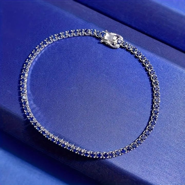 2mm Solid 925 Silver Womens 2ct Blue Sapphire Gemstone Tennis Bracelet 7 7 inch