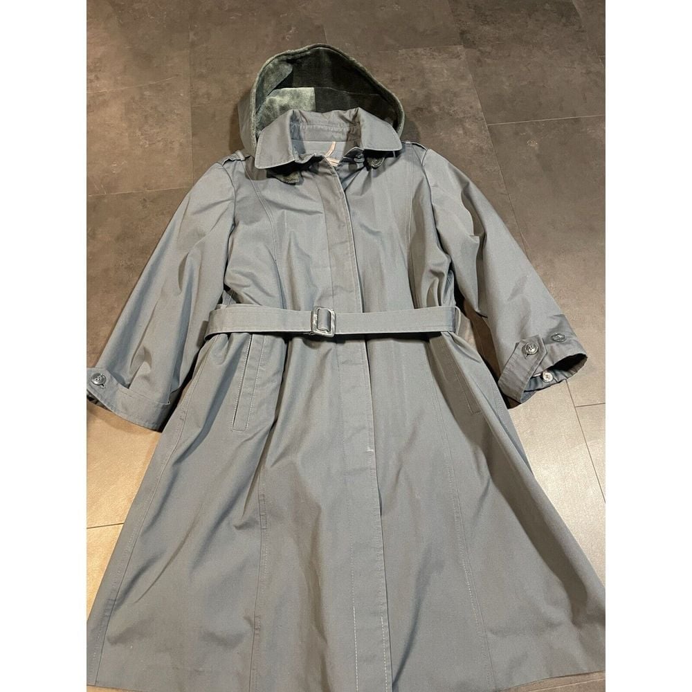 Vintage 90s London Towne Pale Blue Trench Coat Overcoat Womens Size 10P