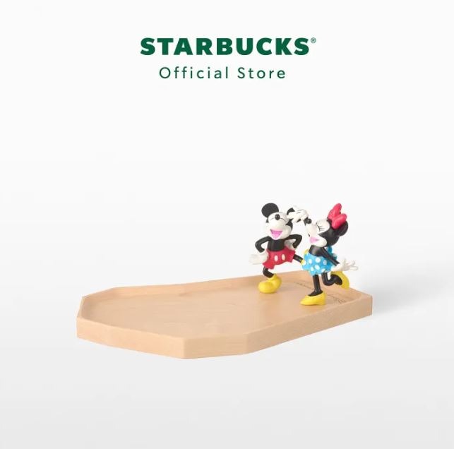 Starbucks Thailand Mickey and Minnie Wooden Tray with Figurine NEW (US SELLER)