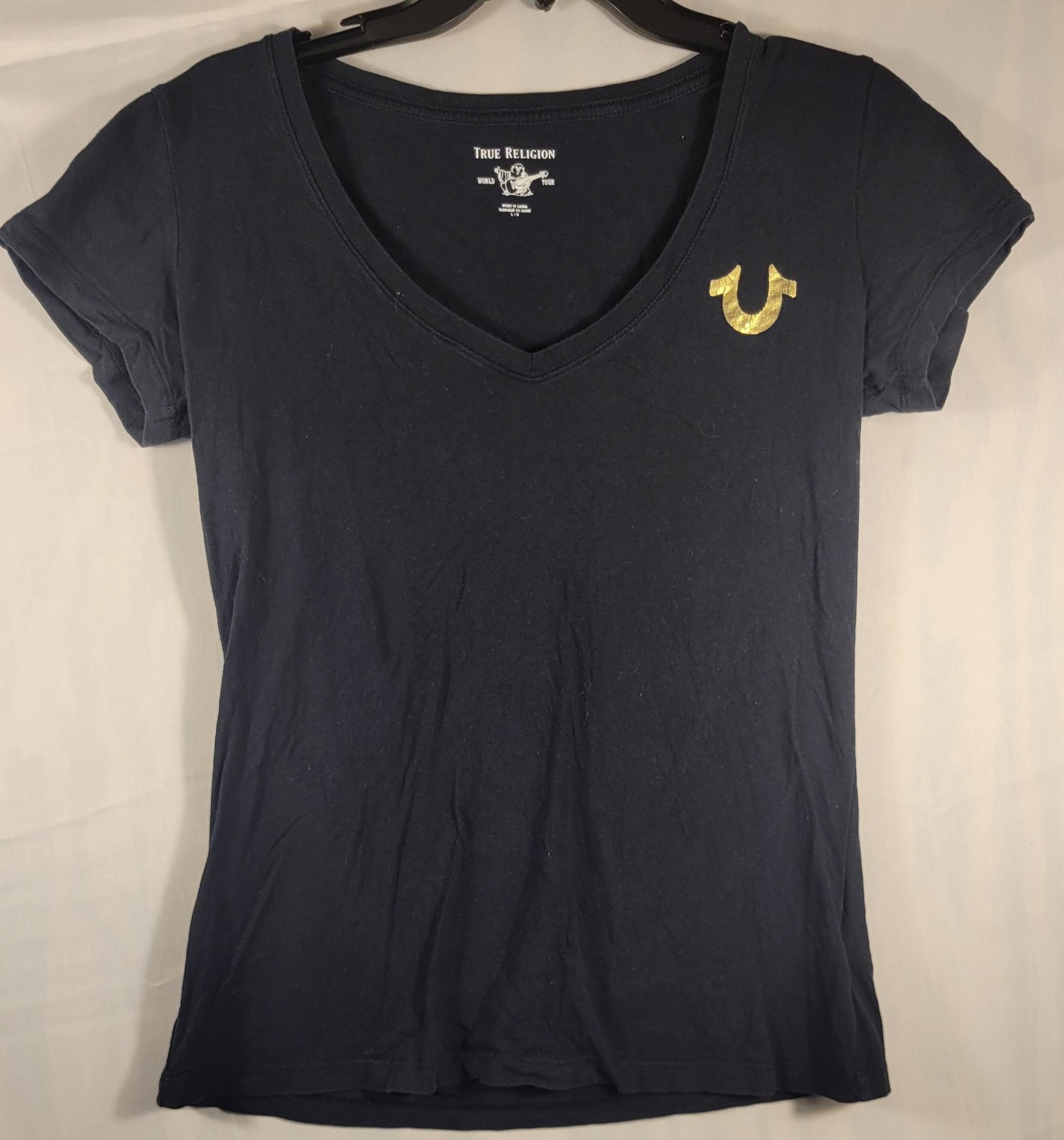 Womens Size Large True Religion Black V Neck Tee Shirt