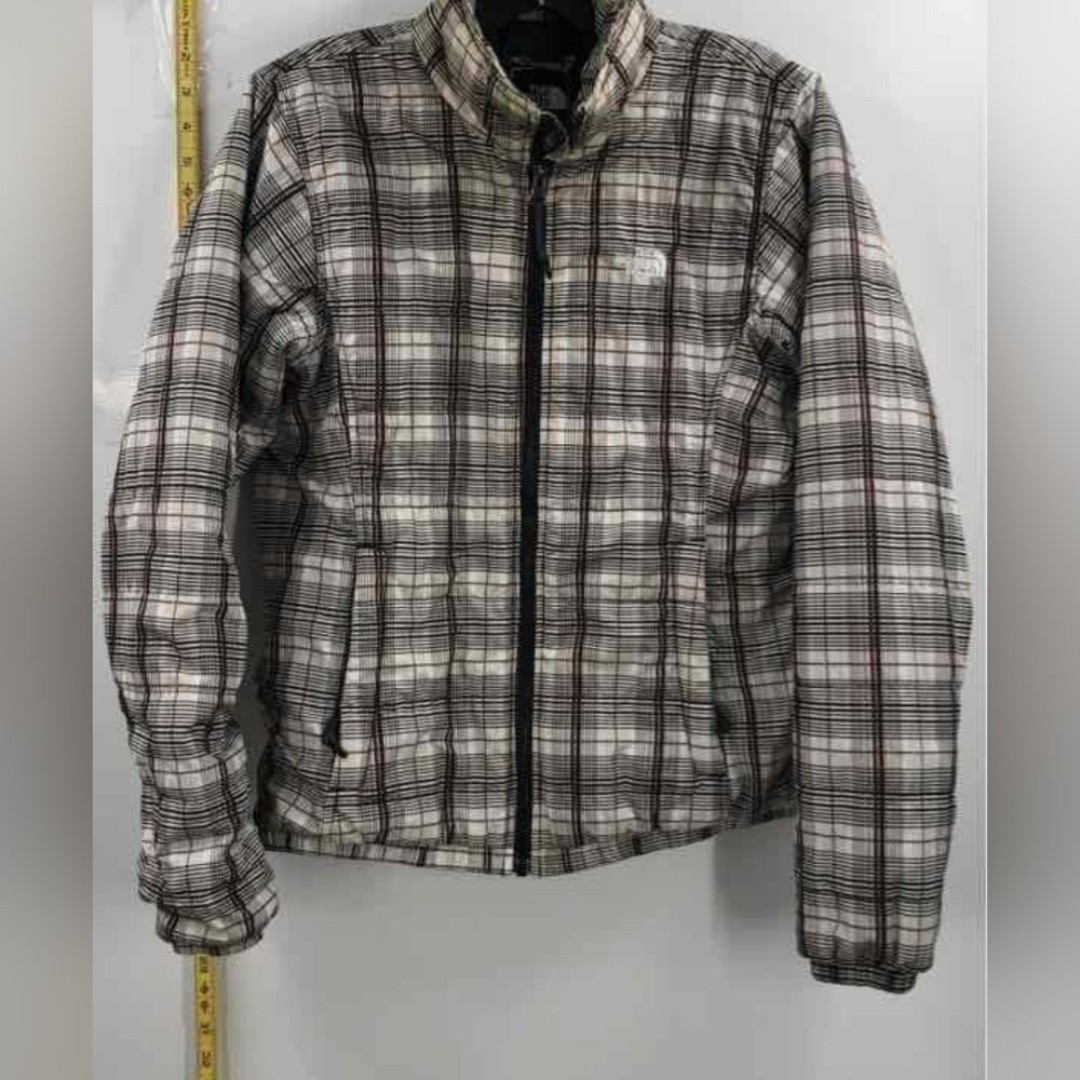 The North Face Puffer Jacket Coat Brown Gray Plaid Insulated Winter Coat Women M