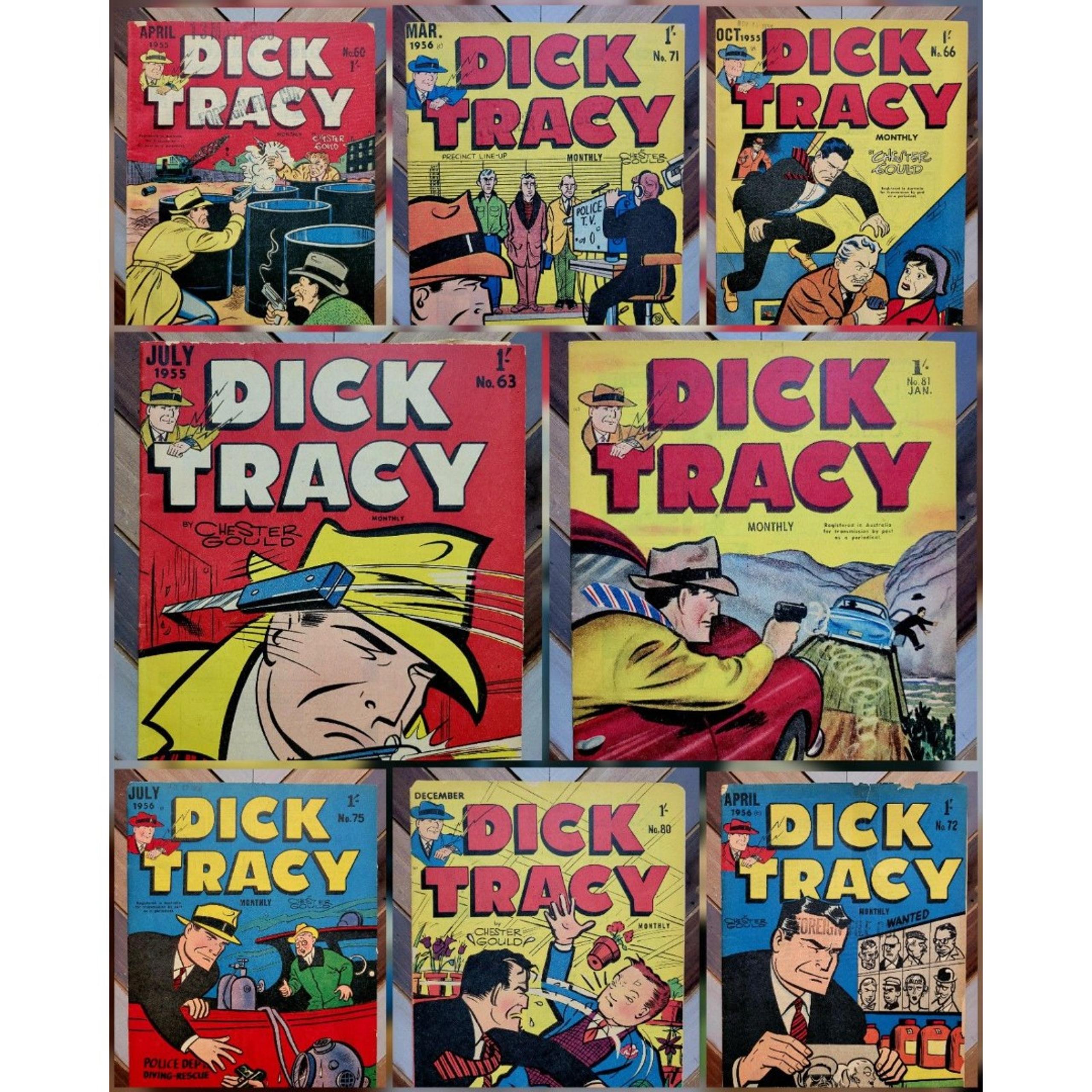 Lot of 8: DICK TRACY (Dell 1955-1957) Australian Comics by Chester Gould Avg VG