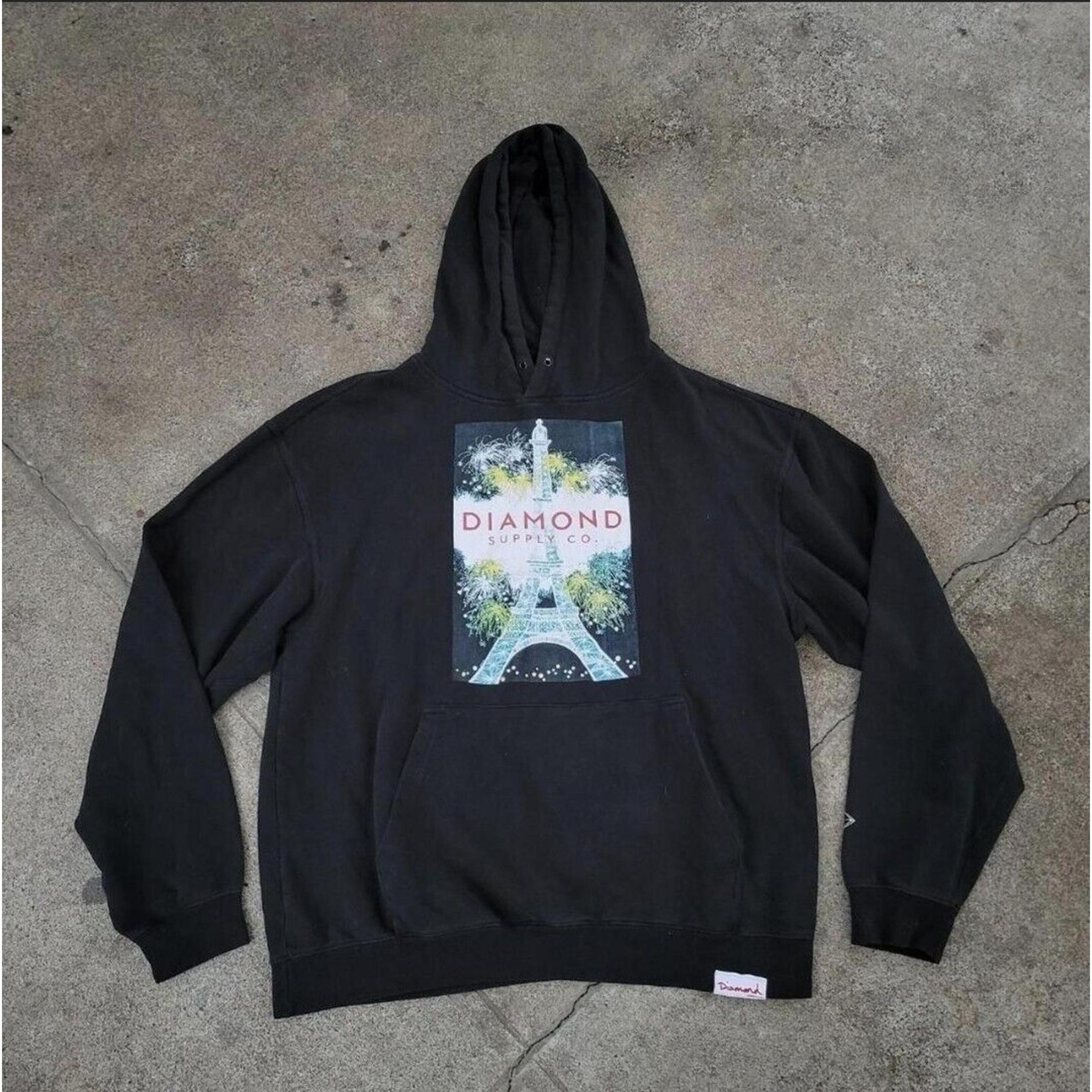 Y2k Diamond Supply Co. Hoodie Black Size Large Eiffel Tower Paris France Fairfax