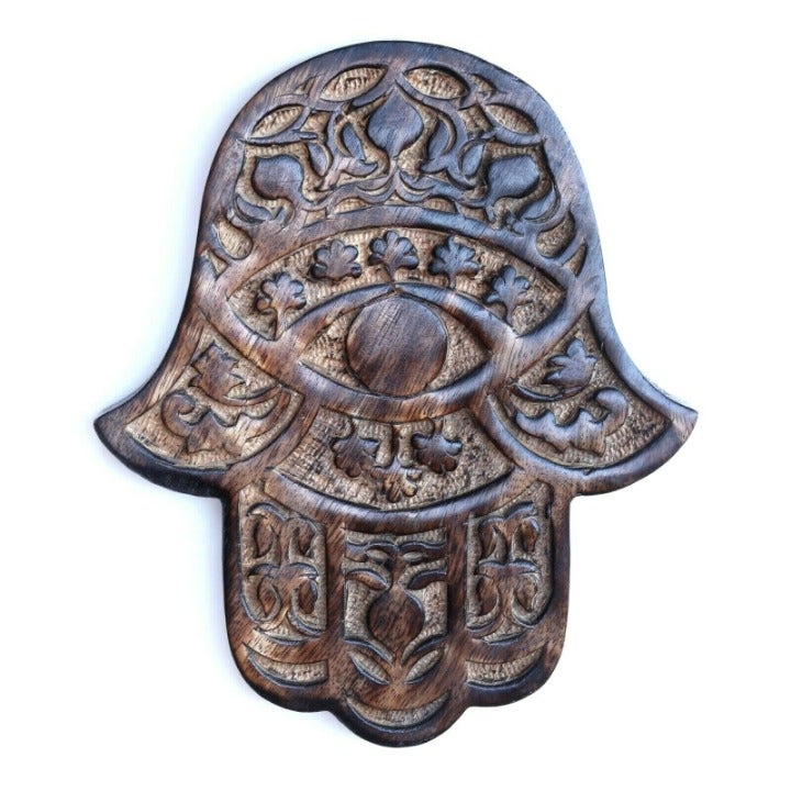 Wooden Hamsa Wall Décor Handcrafted Judaica Home Blessing Pomegranate Gift