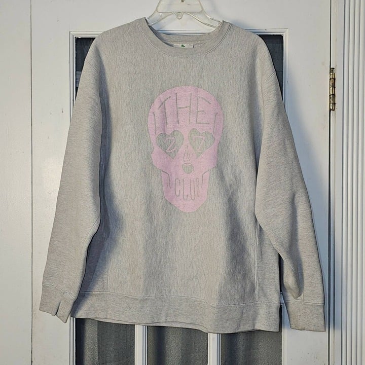 Independent Trading Company Womens Gray The 27 Club Pink Skull Sweatshirt XL